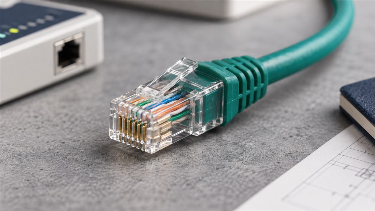 RJ45水晶头、以太网线材与网络测试仪细节